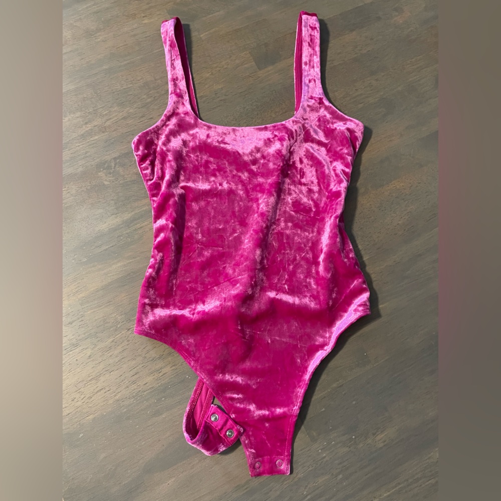 Women's Velvet Tank Bodysuit - Fuchsia Pink
